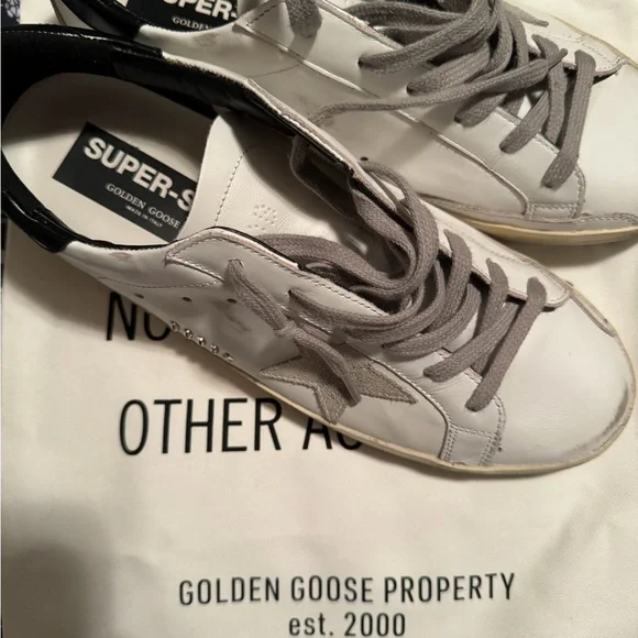 Golden Goose White and Black Sneakers with Gray Star - Picture 4 of 5